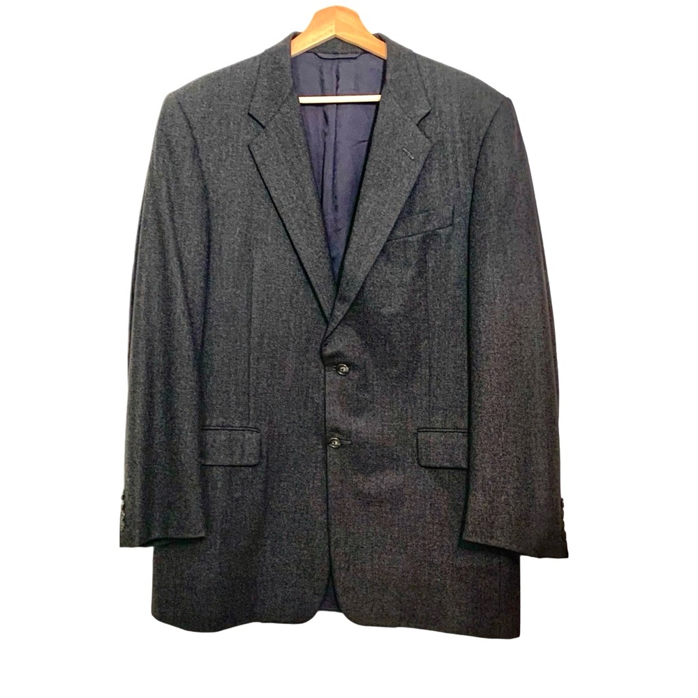 Mens Gray Wool Blazer Jacket by Hickey Freeman Size 42 Long Officer Boardroom